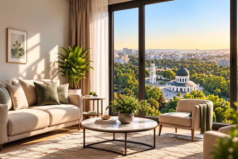 Bright living room with a view over Chisinau